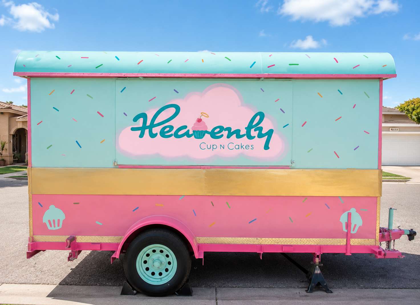 Heavenly Cup N Cakes pink and mint food trailer