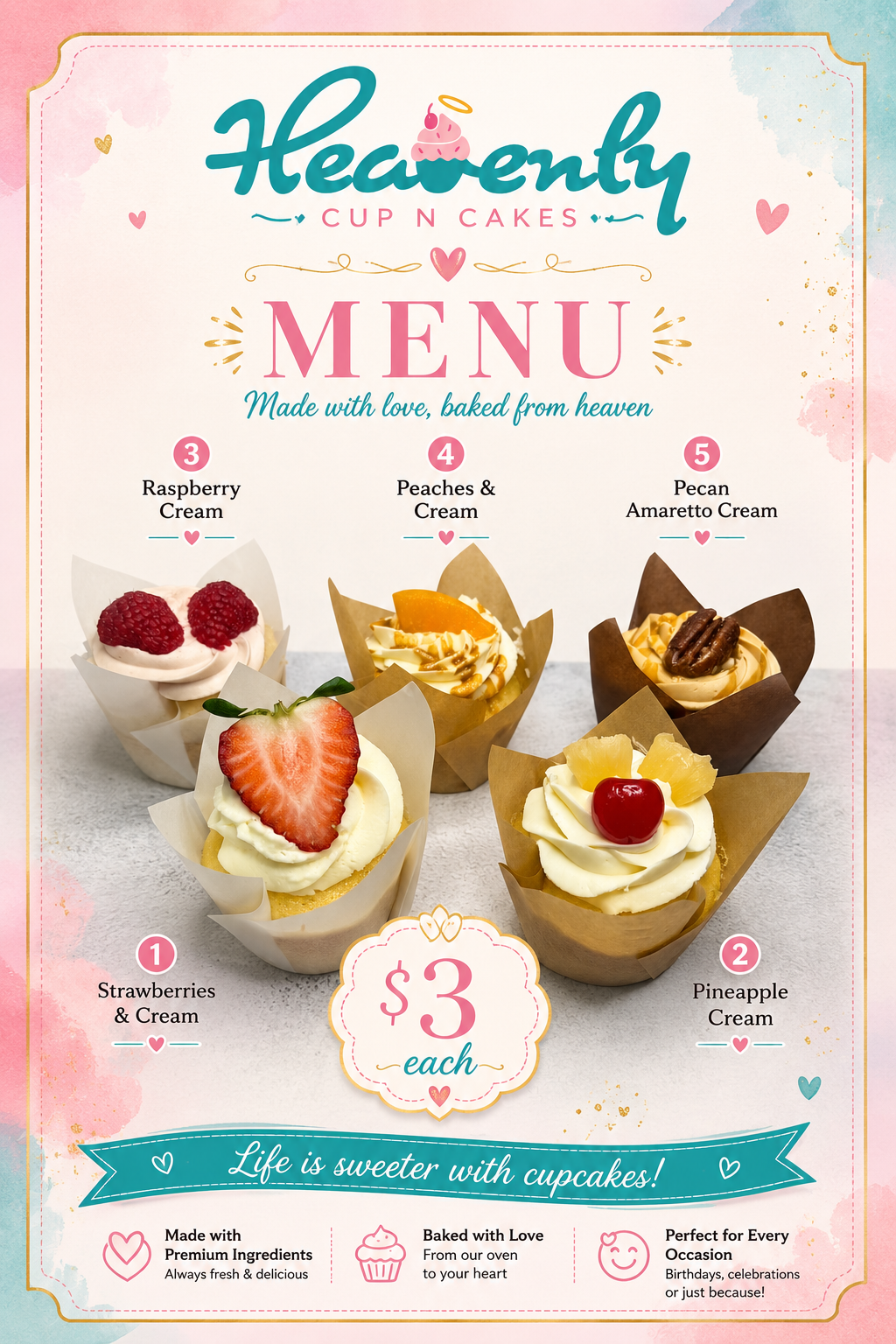 Cupcakes menu